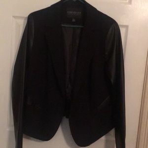 Used Black Short Feux Leather Blazer